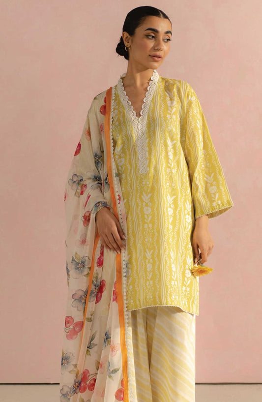 Coco Prints by Zara ShahJahan Printed Lawn Unstitched 3 Piece - D-9 A Ruby - ZS25PL - Yellow - Summer Collection
