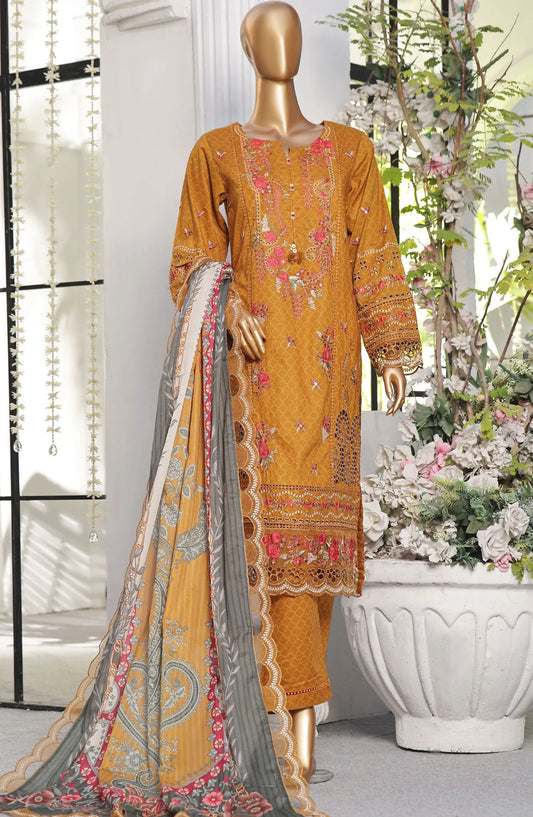 Sadabahar Premium Embroidered Printed Lawn Collection 2024 - D 1034 MUSTARD