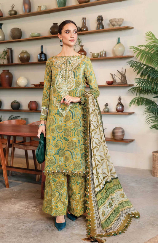 Mprints by Maria B Printed Unstitched 3 Piece Suit - D-13 B - MAB25PSS - Green - Summer Collection