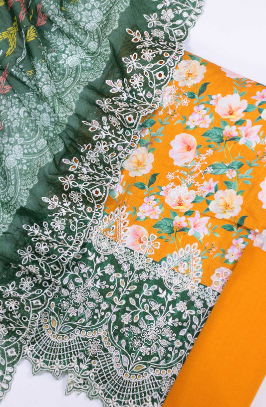 Bin Saeed Chikankari Lawn Unstitched 3 Piece - D 14 - BS25PE - Yellow - Summer Collection