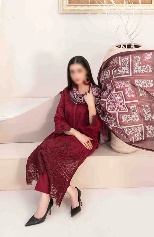 Mehri - Stitched Embroidered Lawn Collection Vol 02 - D 3077