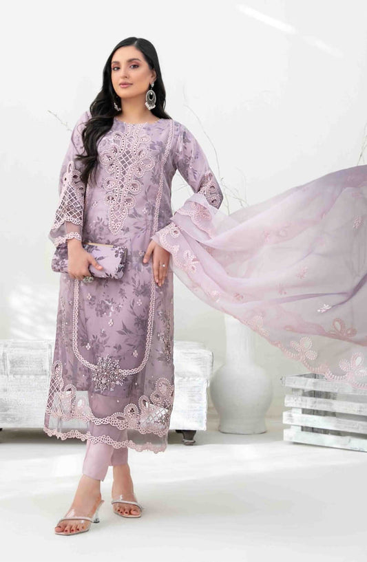 Yasna by Tawakkal Fabrics Embroidered Organza Unstitched 4 Piece - D 4028 - TF25Y - Purple - Festive Collection