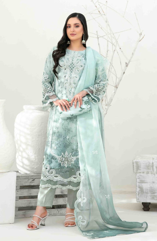Yasna by Tawakkal Fabrics Embroidered Organza Unstitched 4 Piece - D 4032 - TF25Y - Light Blue - Festive Collection