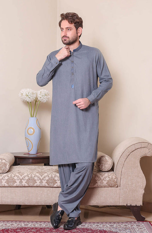 Real Image Mens Shalwar Kameez Collection 2024 - D - 523 Dark Grey