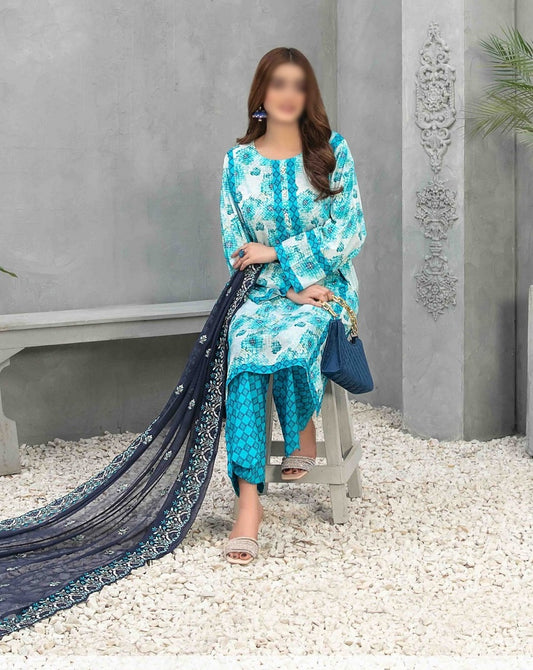 D 8775 ZAIRA Digital Printed Cotton Lawn Fancy Embroidered Chiffon Dupatta Collection 2023