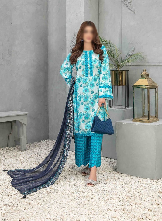 D 8775 ZAIRA Digital Printed Cotton Lawn Fancy Embroidered Chiffon Dupatta Collection 2023
