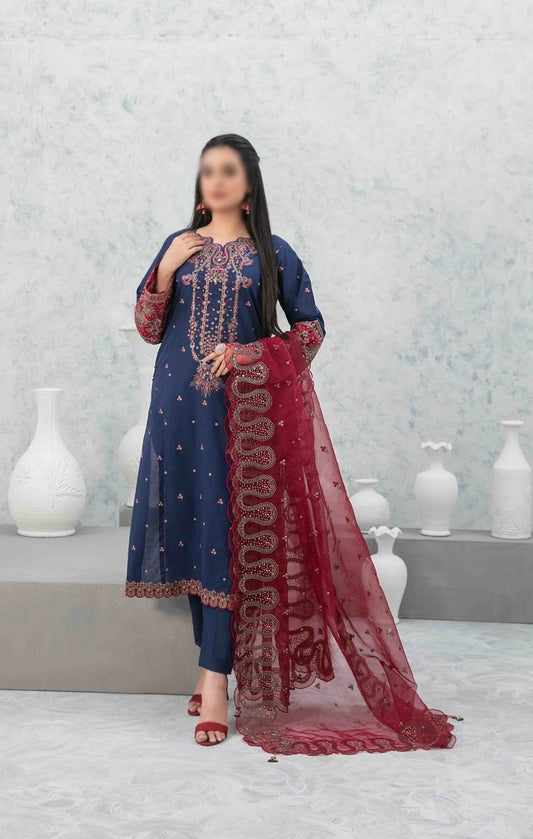 D 9017 ZAREESH Fancy Embroidered Lawn Shirt - Exclusive Fancy Dupatta Collection 2023