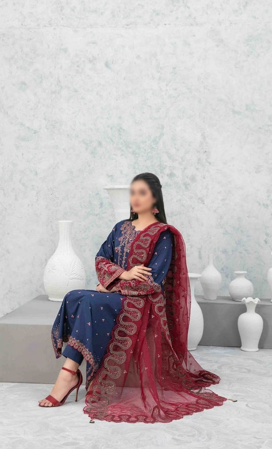 D 9017 ZAREESH Fancy Embroidered Lawn Shirt - Exclusive Fancy Dupatta Collection 2023