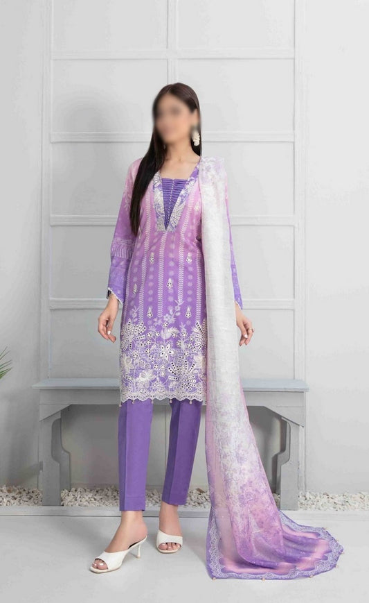 D 9023 ZUHA Embroidered Digital Printed Lawn Shirt - Digital Printed Chiffon Dupatta Collection 2023