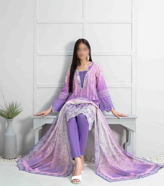 D 9023 ZUHA Embroidered Digital Printed Lawn Shirt - Digital Printed Chiffon Dupatta Collection 2023