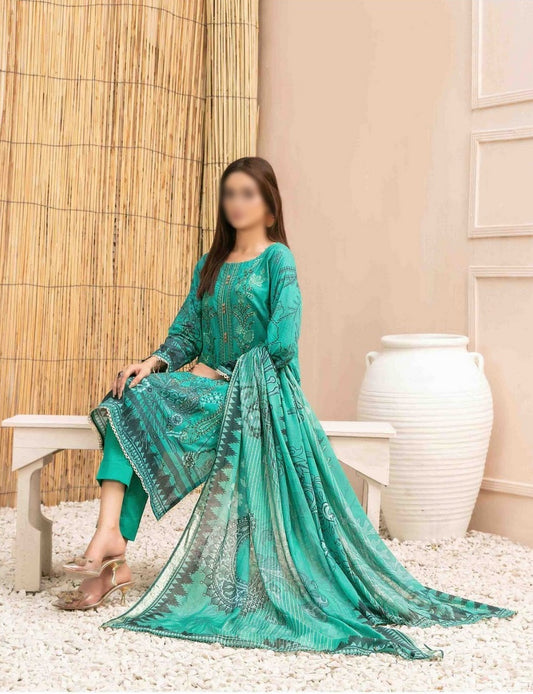 D 9163 LALEH Embroidered Digital Printed Slub Lawn Shirt - Digital Printed Diamond Dupatta Collection 2023