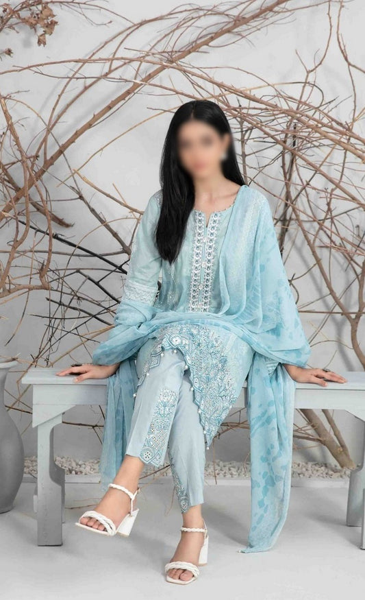 D 9301 ZUHA Embroidered Digital Printed Lawn Shirt - Digital Printed Chiffon Dupatta Collection 2023