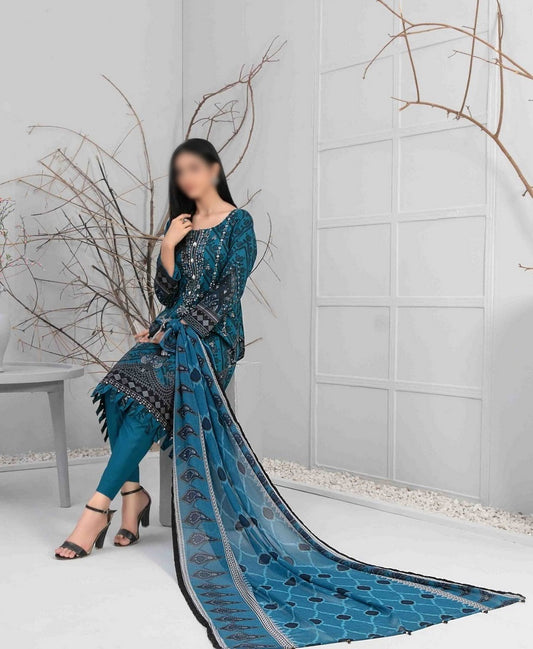D 9304 ZUHA Embroidered Digital Printed Lawn Shirt - Digital Printed Chiffon Dupatta Collection 2023