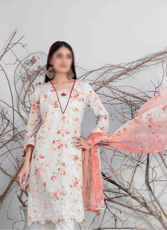 D 9307 ZUHA Embroidered Digital Printed Lawn Shirt - Digital Printed Chiffon Dupatta Collection 2023