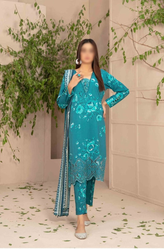 D 9718 - ELEA Schiffli Embroidered Digital Printed