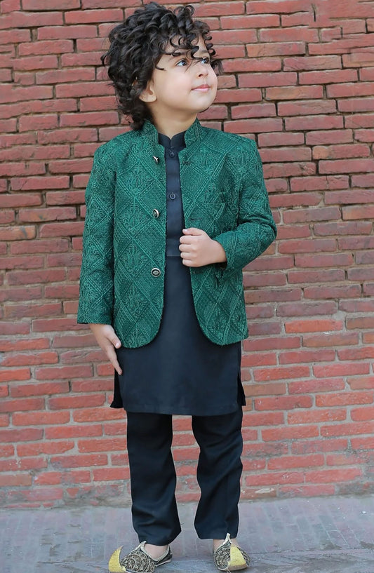 Exclusive Prince Coat Collection By Hassan Jee - Dark green Prince coat - P6