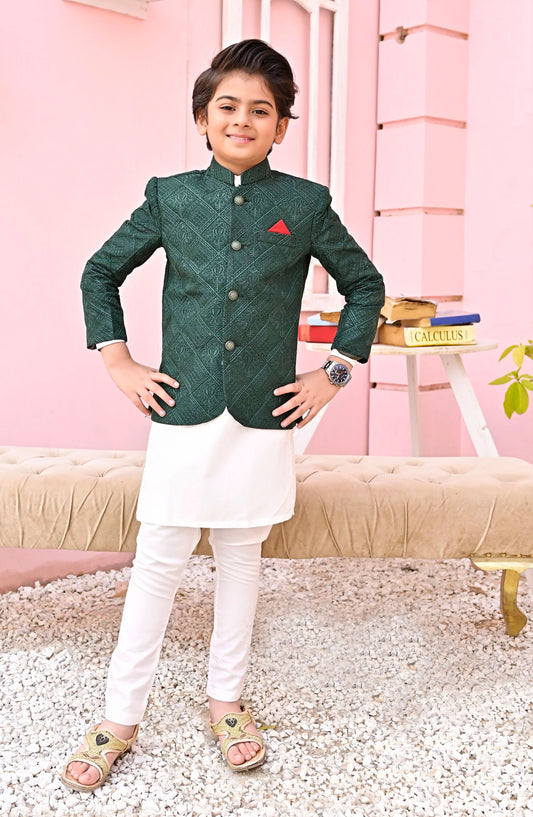 Exclusive Prince Coat Collection By Hassan Jee - Dark green Prince coat - P6