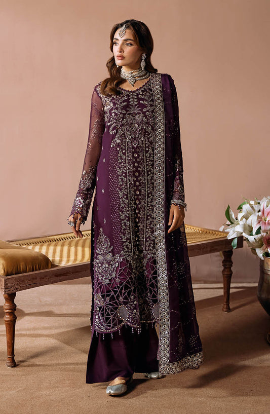 Dastak by Ramsha Embroidered Chiffon Unstitched 3 Piece Suit - Q-208 - R25DFV2 - Purple - Formal Collection