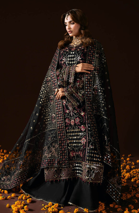 Dastak by Ramsha Embroidered Chiffon Unstitched 3 Piece Suit - Q-205 - R25DFV2 - Black - Formal Collection