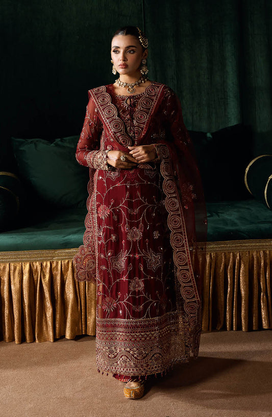 Dastak by Ramsha Embroidered Chiffon Unstitched 3 Piece Suit - Q-203 - R25DFV2 - Maroon - Formal Collection
