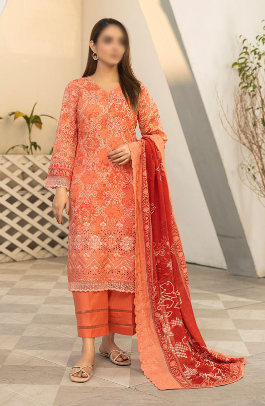 Dastak by Al Karim Embroidered Lawn Unstitched 3 Piece Suit - D-08 - ALK25DV1 - Peach - Summer Collection