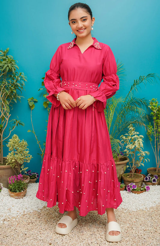 Modest Casual Cotton Stitched 2 Piece Suit - ZAW05-Pnk Pink Pearl - MOD25WWC - Pink - Casual Collection