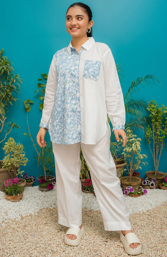 Modest Casual Denim Stitched 2 Piece Suit - ZAW07-Wht Leena - MOD25WWC - White - Casual Collection