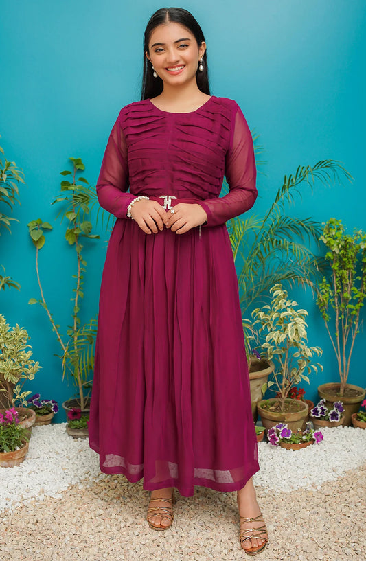 Modest Casual Crinkle Stitched 2 Piece Suit - ZAW03-Mar Veeliria - MOD25WWC - Purple - Casual Collection