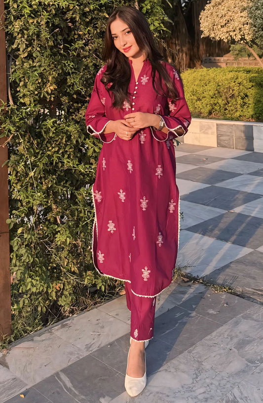 Modest Casual Cotton Stitched 2 Piece Suit - W266-Prpl Myra - MOD25WWC - Purple - Casual Collection