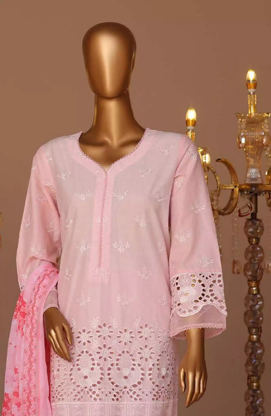 Bin Saeed Cotton Luxury Embroidered with Chiffon Dupatta 3pc Collection - Design 01