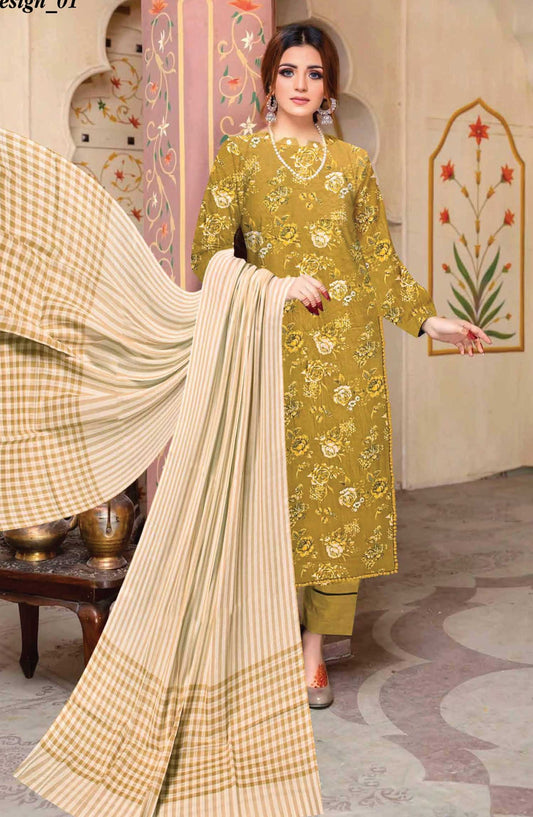 Riwaj by Riaz Arts Printed Lawn Unstitched 3 Piece - D-01 - RA25RL - Mustard - Summer Collection