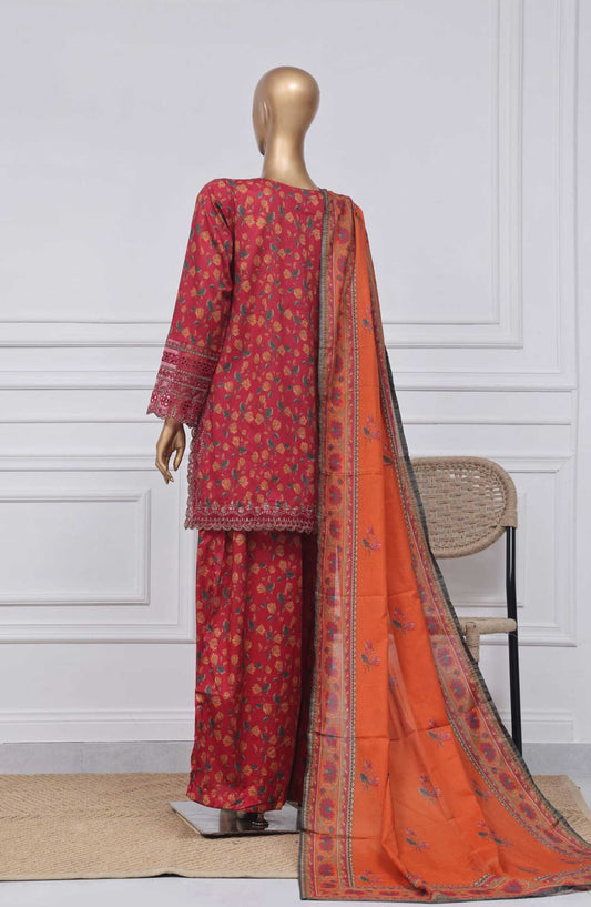 Malika by Sadabahar Embroidered Stitched 3 Piece - D-01 - SD25M - Burgundy Red - Summer Collection