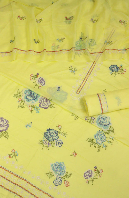 Aura by Amna Khadija Embroidered Lawn Unstitched 3 Piece Suit - D-02 - AM25AEL - Yellow - Summer Collection