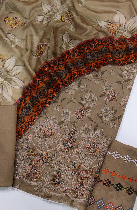 Velora by Amna Khadija Embroidered Lawn Unstitched 3 Piece Suit - D-02 - AM25VEL - Brown - Summer Collection