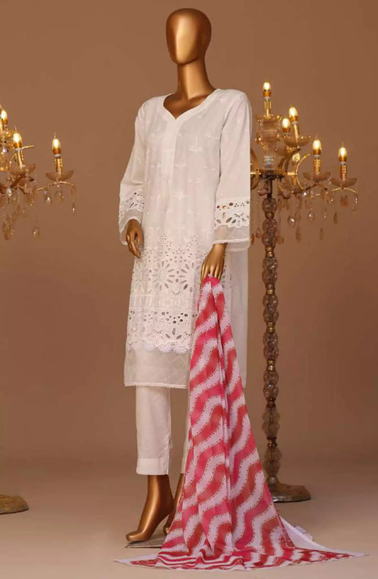 Bin Saeed Cotton Luxury Embroidered with Chiffon Dupatta 3pc Collection - Design 02