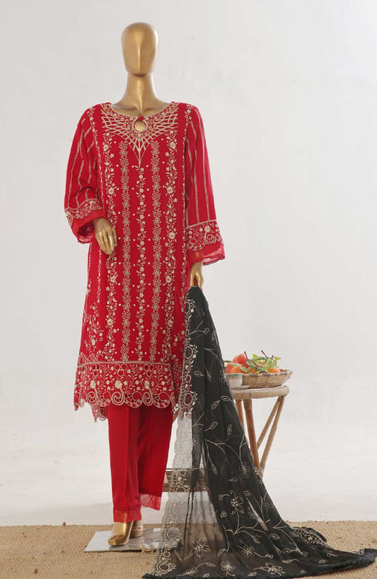 Bin Saeed Embroidered Chiffon Unstitched 3 Piece - D-02 - BS25EC - Red - Festive Collection