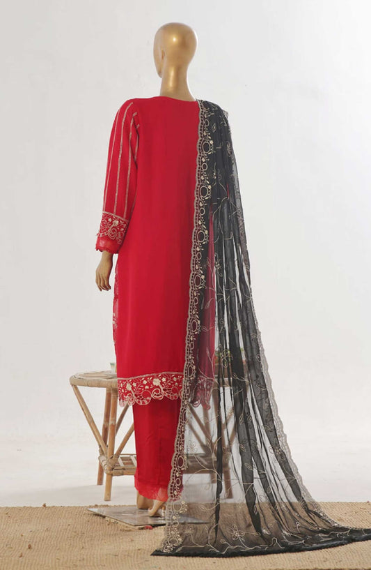 Bin Saeed Embroidered Chiffon Unstitched 3 Piece - D-02 - BS25EC - Red - Festive Collection
