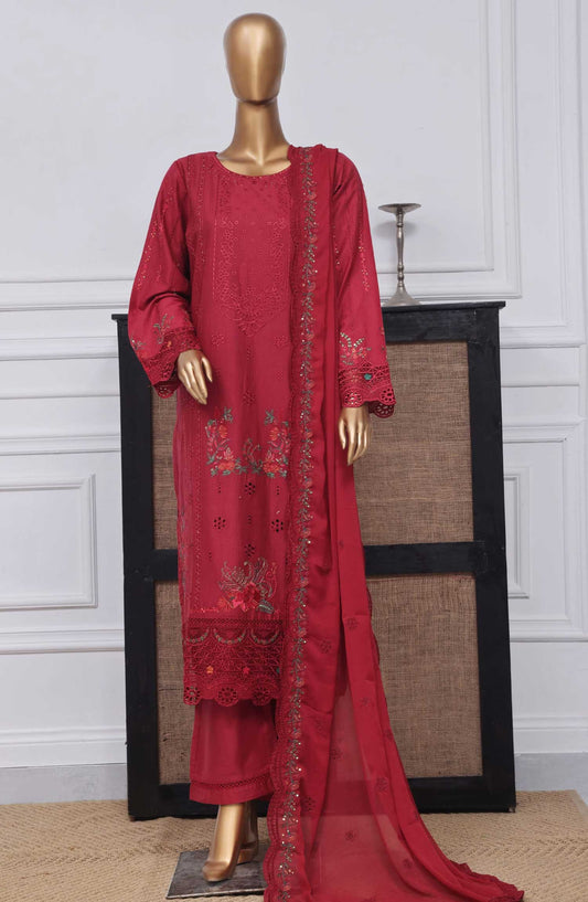 Sadabahar Embroidered Rod cotton Stitched 3 Piece - D-02 - SDB25LP - Red - Festive Collection