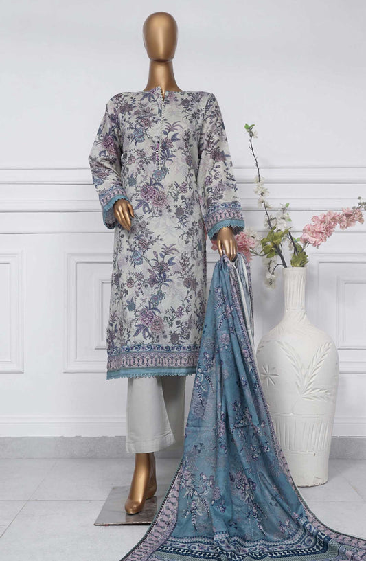 Sadabahar Printed Lawn Stitched 3 Piece - D-02 - SBD25PL - Light Grey - Summer Collection