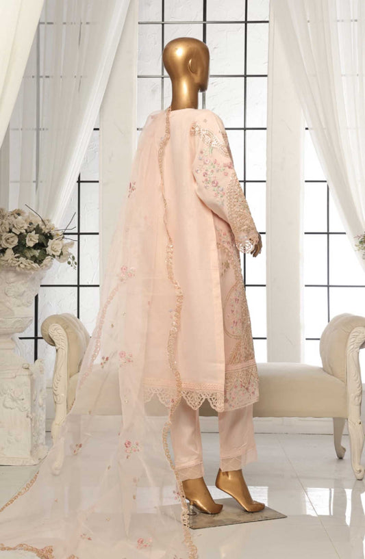 Bin Saeed Embroidered Organza Stitched 3 Piece - D-03 - BS25EO - Peach Pink - Festive Collection