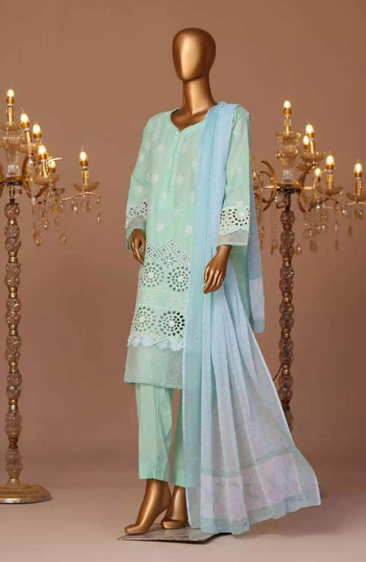 Bin Saeed Cotton Luxury Embroidered with Chiffon Dupatta 3pc Collection - Design 03