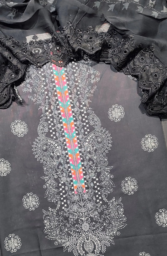 Unstitch Exclusive Printed Lawn Collection 2024 With Schiffli Duaptta By Amna Khadija - Design 03
