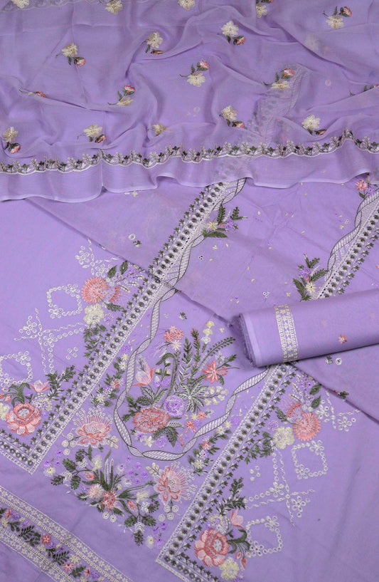 Aura by Amna Khadija Embroidered Lawn Unstitched 3 Piece Suit - D-04 - AM25AEL - Purple - Summer Collection