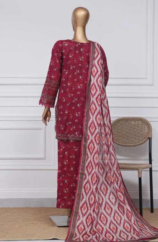 Malika by Sadabahar Embroidered Stitched 3 Piece - D-04 - SD25M - Red - Summer Collection