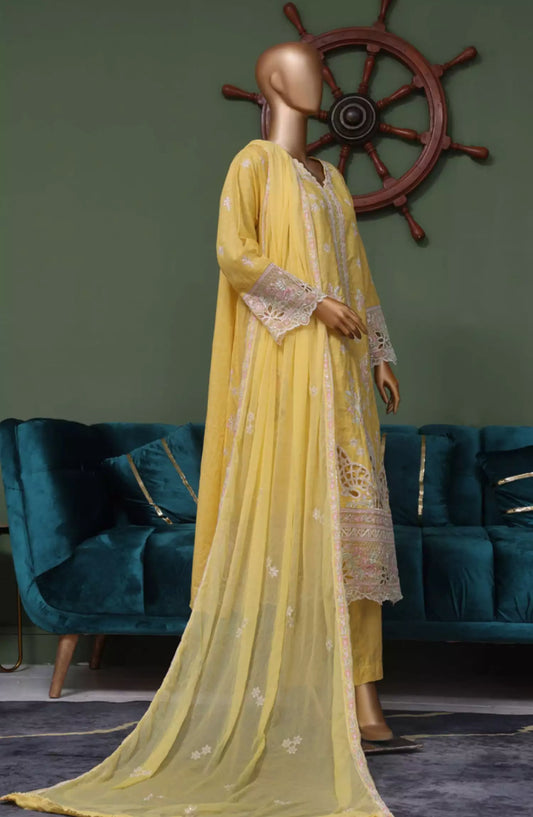 Bin Saeed Luxury Self Embroidered Frock 3 Pc Collection - Design 04