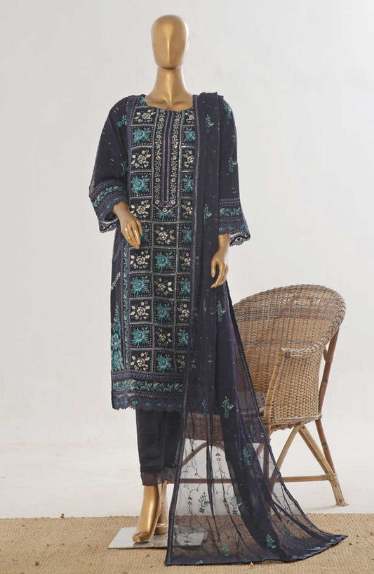 Bin Saeed Embroidered Chiffon Unstitched 3 Piece - D-04 - BS25EC - Dark Grey - Festive Collection