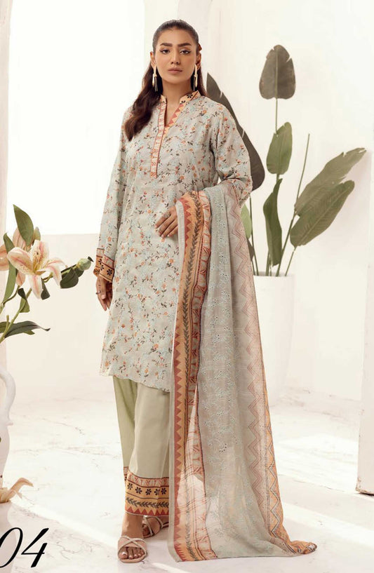 Mahees Hoorain by Riaz Arts Embroidered Lawn Unstitched 3 Piece - D-04 - RA25MH - Pista Green - Summer Collection
