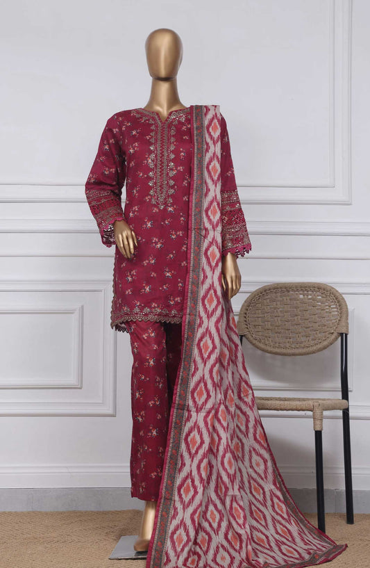 Malika by Sadabahar Embroidered Stitched 3 Piece - D-04 - SD25M - Red - Summer Collection