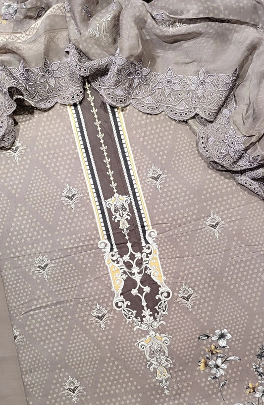 Unstitch Exclusive Printed Lawn Collection 2024 With Schiffli Duaptta By Amna Khadija - Design 04