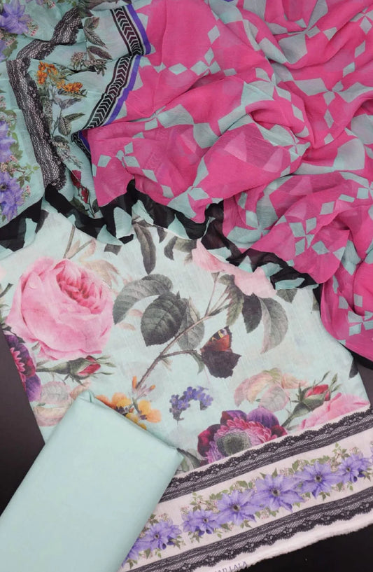 Floral Prints Unstitched Digital Printed Lawn Collection 2024 by Amna Khadija - Design 05